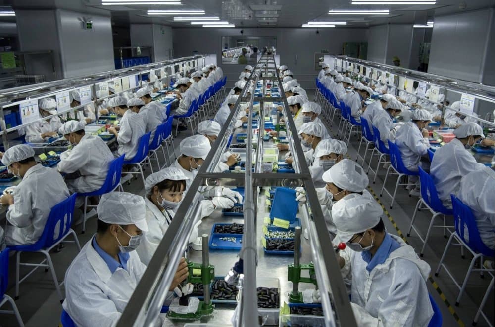 A manual assembly line in China